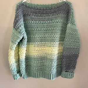 Handmade Crochet green chunky texture  women winter sweater Sz L. NWT